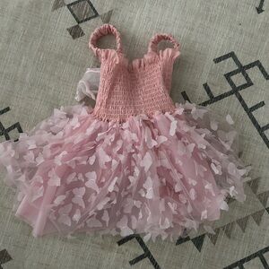 Pink Tulle Dress with Butterfly Accents